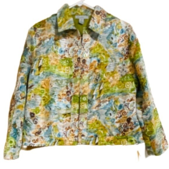 Elegant Multicolor Floral Detail Crinkle Finish Button Down Jacket - Picture 5 of 7